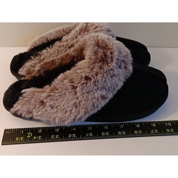 Women's Besroad Size M Black w/Brown Faux Fur Slippers with Rubber Sole - Picture 5 of 7